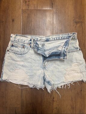 Abercrombie & Fitch Light Acid-Wash Denim Cutoff Shorts - White/Blue